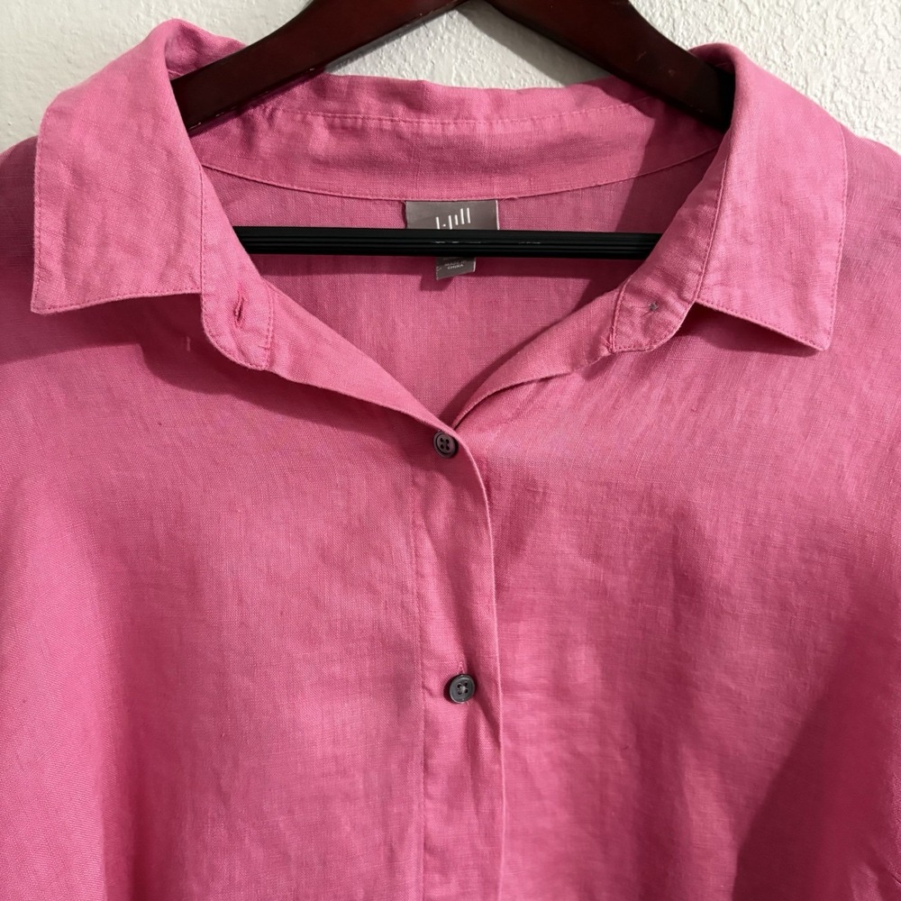 J Jill Love Linen Shirt Womens 2X Watermelon Pink Button Front Tunic Top Coastal - Picture 3 of 14
